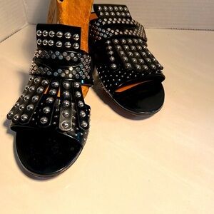 Clergerie Black Studded Slip-on worn at flat W7.5